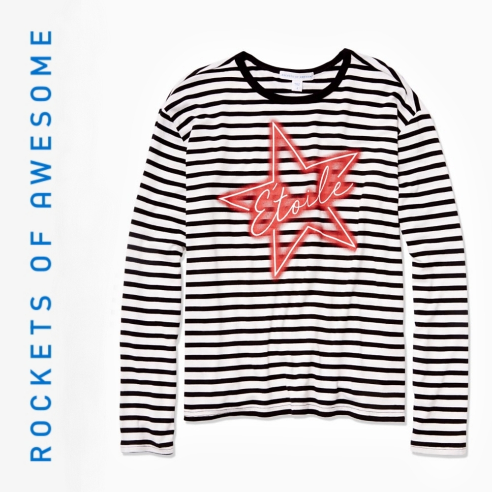 New Rockets of Awesome Girl's Étoile Star Graphic Striped Long Sleeve Tee 12